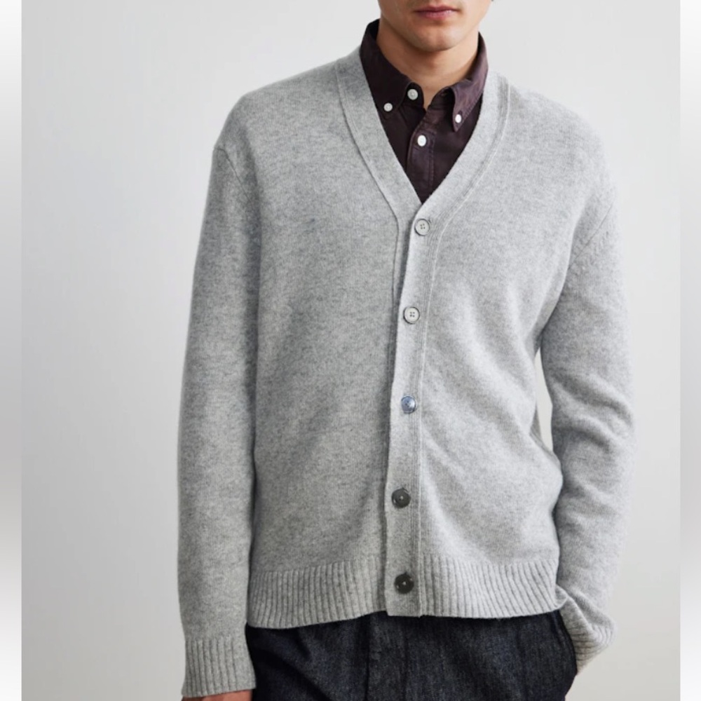 Men's Gray V-Neck Button Cardigan Sweater